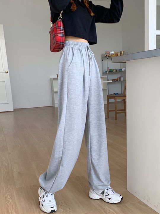 สีเทา-sweatpants-สำหรับผู้หญิง2022ฤดูใบไม้ร่วงใหม่-baggy-แฟชั่น-oversize-กางเกงกีฬากางเกงสีดำหญิง-joggers-streetwear