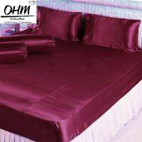 OHM ผ้าปูที่นอน ผ้าเครปซาติน 220 เส้น ขนาด 7 ฟุต 5 ชิ้น (สีแดงเลือดนก)