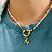 Copper Micro-Inlaid Initial Womens Necklace With Extra Small Natural Freshwater Pearl Chain New Fashion Accessory