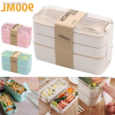 ○☏ 900ml Bento Box for Adults Kids 3 Stackable Lunch Box Leak-proof Bento Lunch Box Portable Lunch Food Container Reusable Healthy