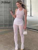 【DT】hot！ Nibber See Through Knitted 2 Piece Set Sleeveless Top And Pants 2021 Fashion Streetwear