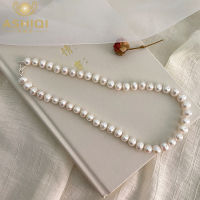 ASHIQI Natural Freshwater Pearl Necklace 925 Sterling Silver Button Jewelry for Women New Fashion Personality Wedding Gift