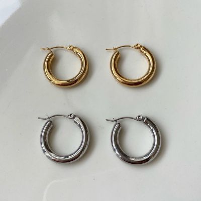 imean.store - Gold silver plain hoops | ต่างหูทองชุบ 14K gold เส้นผ่านศูนย์กลาง(จากวงนอก) 2.3 cm หนา 0.4 cm บริการเก็บเงินปลายทาง