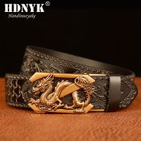 2021 New Arrivel Embossing Retro Technology Belts for Men Genuine Cowhide Leather Belt with Dragon Pattern Automatic Buckle