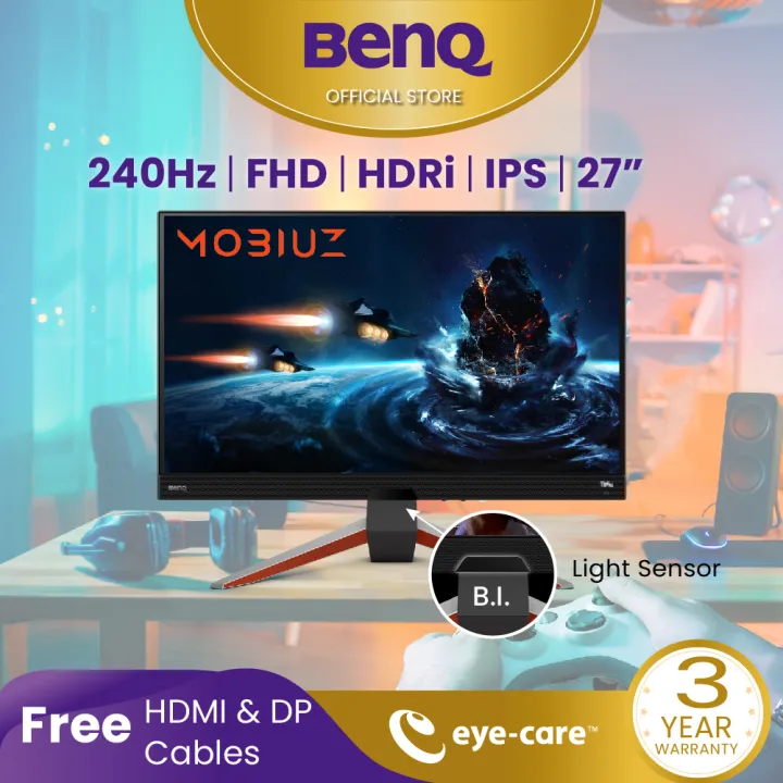 [New] BenQ MOBIUZ EX270M 27 inch IPS 240Hz 1ms HDRi FreeSync Height  Adjustable Eye-Care Gaming Monitor with Built In Speakers