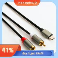 HONEYDEWD 1M ครับ ลำโพง สายสัญญาณเสียง USB C โทรศัพท์มือถือ สายสัญญาณเสียง ตัวแปลง พิมพ์ C ถึง2 RCA สาย AUX