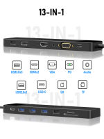 Lemorele 13พอร์ต USB Hub Type C Hub สถานีเชื่อมต่อ USB Dual HDMI 4K30Hz VGA USB3.0อะแดปเตอร์สำหรับ Windows แล็ปท็อป Hub