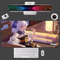 Honkai Impact Gaming Mouse Pad โน้ตบุ๊คเกมคอนโซลคีย์บอร์ดยางพรมคอมพิวเตอร์เดสก์ท็อปเครื่องเกมคอนโซลการ์ตูนสำนักงานแผ่นรองเมาส์ 100X50