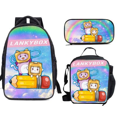 Three-Piece Carton Villain Lankybox Cartoon Schoolbag Lunch Bag Shoulder Bag Primary And Secondary School Students Stationery