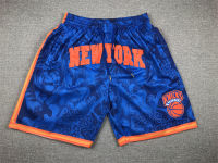 กางเกงมีกระเป๋าใส่ขายดีใหม่สำหรับผู้ชาย York Knicks 2023 Don Swingman สีน้ำเงินกางเกงขาสั้นผ้ายืด