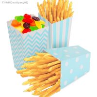 ✿ 6pcs Paper Candy Popcorn French Fries Paper Box Blue Dot Wave Striped Paper Cup Snack Treat Box Candy Cookie Container