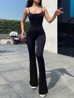 Casual Sexy Solid Color Tight Fit Suspender Jump Suits For Women Summer Sleeveless Bodycon Jumpsuits Lady Micro Flare Pants