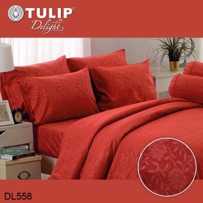 (ครบเซ็ต) Tulip Delight ผ้าปูที่นอน+ผ้านวม อัดลาย สีแดง RED EMBOSS DL558 (เลือกขนาดเตียง 3.5ฟุต/5ฟุต/6ฟุต) #ทิวลิปดีไลท์ เครื่องนอน ชุดผ้าปู ผ้าปูเตียง ผ้าห่ม