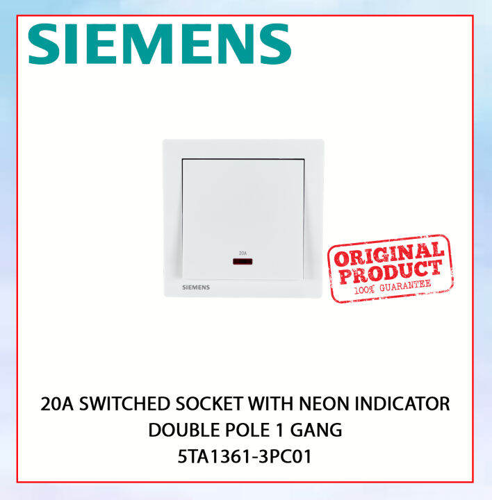 SIEMENS 20A 1 Gang 1 Way Double Pole Switch With Neon Indicator White