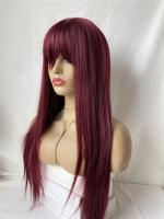 Long Burdy Synthetic Wig With Bang Baby Hair 99J SYnthetic Heat Resistant Fiber Glueless Wig