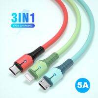 [3C electronic digital] 5A 3 In 1 Fast Charging USB Data Cable USB To Micro Usb/ Type-C/ 8 Pin Charger Kable Liquid Silicone LED Cord For iPhone 14 13 Pro