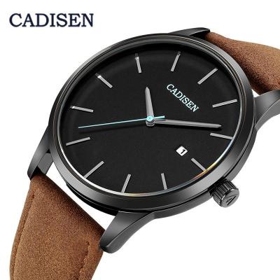 CADISEN นาฬิกาข้อมือควอตซ์นาฬิกาสำหรับผู้ชายสายหนังสเตนเลสแบบบางกันน้ำนาฬิกาข้อมือแฟชั่นทหารหลากสี