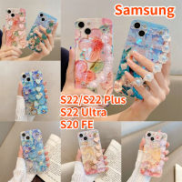 Aweven นาฬิกาข้อมือปลอกสำหรับ Samsung กาแลคซี S22อัลตร้าซัมซุง S22บวกกับซัมซุง S22 S20 FE Crossbody เคสโทรศัพท์ Bluray แววน้ำมันภาพวาดดอกไม้เพชรเคสแบบนุ่ม