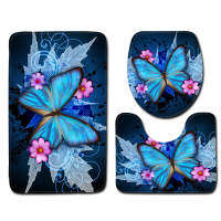 3 Piece Bath Mat Set 3D Butterfly Toilet Bathroom Set WC Mat Rugs Baths for Shower Room Flannel Memory Foam Anti Slip Mat Carpet