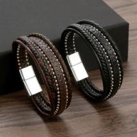 Trendy Braided Leather Bracelet for Men Punk Multilayer Leather Bracelet Stainless Steel Magnet Buckle Leather Rope Weave Bangle Charms and Charm Brac