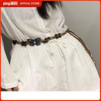 PING3693 โลหะสำหรับตกแต่ง เข็มขัดผูกผีเสื้อโบฮีเมียน โบฮีเมียน เชือกเส้นเล็ก เข็มขัดประดับลูกปัด แฟชั่นสำหรับผู้หญิง ลูกปัดไม้ทอเข็มขัด กระโปรงสเกิร์ต