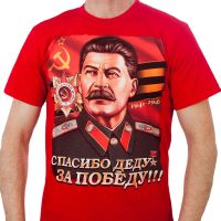 ผู้นำ AAASoviet Stalin แนวตั้งขอบคุณเสื้อยืดโปสเตอร์ชัยชนะเสื้อยืดผู้ชายคอกลมผ้าฝ้ายแขนสั้นฤดูร้อน S-3XL ใหม่