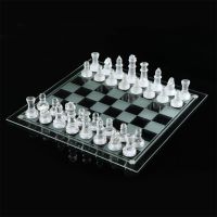 Glass Chess Game Set Functional Solid Glass Chess Board with Clear Frosted Glass Pieces Board Games for Kids Adults--20x20cm