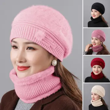 Autumn Winter Women Hat Scarf Sets Solid Color Wool Knitted Hat