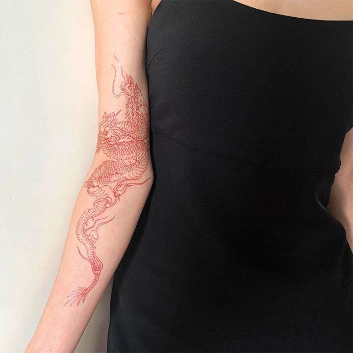 red-dragon-temporary-tattoo-sticker-men-women-arm-body-art-waterproof-fake-tattoo-applique-tattoo-big-size