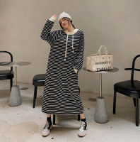 VANOVICH 2022 Autumn New Korean Style Pluz Size Fashion Casual Women Dress Cotton Striped Hooded Long Sleeve Women Clothing