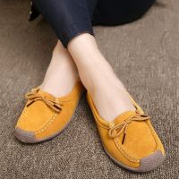 HOT★Suede Leather Womens Casual Shoes Lace Up Flats Sneakers Luxury Brand Ladies Moccasins Designer Loafers Women Chaussures Femme