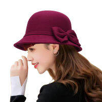 ฤดูใบไม้ร่วงฤดูหนาว Fedoras ผู้หญิงหมวก Elegant Vintage Bowknot ขนสัตว์สุภาพสตรีหมวกโดม Felt งานแต่งงานโบสถ์แจ๊สหมวกหญิง Bow Bowler