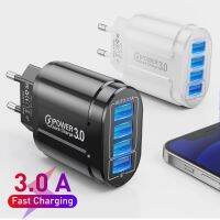 [HOT T] ที่ชาร์จความเร็วสูง LED 4พอร์ตโทรศัพท์มือถือ QC3.0เครื่องชาร์จ USB สำหรับ iPhone 13 Samsung Xiaomi US EU Plug อะแด็ปเตอร์ชาร์จสำหรับเดินทางแบบพกพา