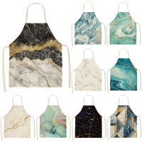 1Pcs Marble pattern Printed Cleaning Art Aprons Home Cooking Kitchen Apron Cook Wear Cotton Linen Adult Bibs 53*65cm WQ0110