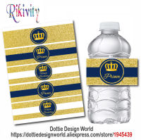 【cw】3020 Custom Gold Crown Navy Blue Boys Birthday Water Bottle Labels Stickers Candy Wrapper Baby Shower Birthday Party Decoration ！