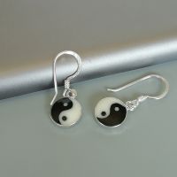 Yin yang ear danglers | 8mm Sterling silver and mother of pearl ear danglers | Good luck Jewelry | Bohemian earrings | Ear jewelry | E927