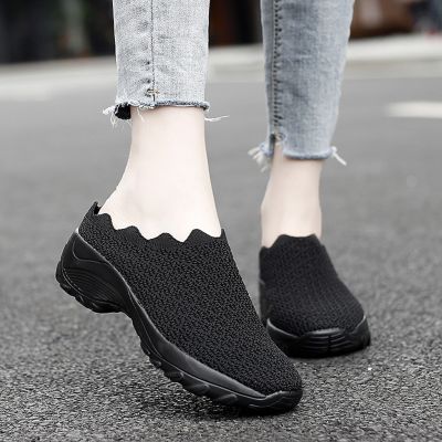 ✷❏ Korean Ladies Black Rubber Shoes Half-cut Slide Wedges Fashion Women Black Platforms