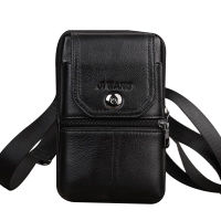 JIWANG Leather Mens Belt Bag Mini Shoulder Messenger Bag Fashion Belt Bag Mobile Wallet Belt