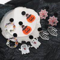 [COD] EZ4312 resin acrylic plate pumpkin ghost claw earrings womens holiday party ear ornaments