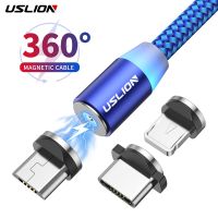 USLION 360 Kabel Magnet Putar Tipe C Kabel Mikro Magnet Pengisian Daya Cepat Kabel Telepon untuk iPhone 11 9 8 Xiaomi Samsung Huawei Redmi