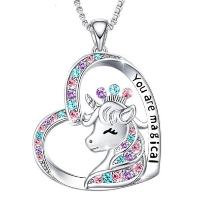 JDY6H Exquisite fashion love Unicorn necklace crystal Unicorn pendant necklace for women animal jewelry wedding party anniversary g