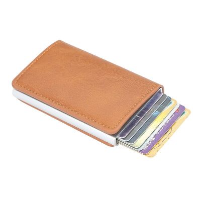 New Men Card Holder RFID PU Leather Vintage Credit Card Holder Unisex Anti Theft Security Aluminum Metal Purse Minimalist Wallet Card Holders