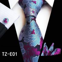 New Fashion Floral Tie Men 39;s 8cm Silk Necktie Handkerchief Cufflinks Set Blue Green Wedding Solid Tie Pocket Square Set Gifts