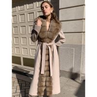 【YD】 Fur Jackets Cashmere Wool Coat Real Collar Warm Womens