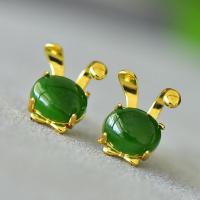 ธรรมชาติสีเขียวหยกกระต่ายต่างหูทองแดงสีเหลือง Hetian Jades Nephrite กระต่ายหูกระดุมต่างหูผู้หญิงอุปกรณ์เครื่องประดับ Fine