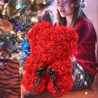 Bear Teddy Bear Gift -10 Inch Artificial Flower Bear, Gift for Valentines Day, Wedding, Mothers Day and Anniversary