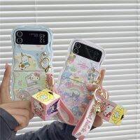 Nancy Electron】 Sanrio Hello Kitty น่ารักพร้อมสายคล้อง,เคสโทรศัพท์จี้รูปลูกบาศก์ Rubik สำหรับ Samsung Galaxy พลิกพลิก3 Z 4 Z พลิก5G ฝาหลัง