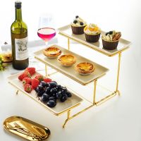 【LZ】™✹  Ceramic Snack Rack for Cake Display Três camadas Dobrável Rotativo Mesa de sobremesa Buffet Bandeja de frutas