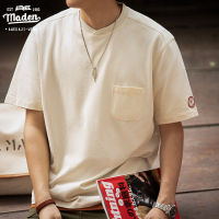 Maden แบรนด์ฤดูร้อนใหม่สุภาพบุรุษญี่ปุ่น Retro สไตล์มหาลัย Lvy เสื้อเบสบอลเสื้อยืดกระเป๋า Chapter หลวมเสื้อเด็กผู้ชายแขนสั้น