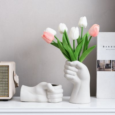 Nordic Creative Ceramic Vase Handmade White Flower Arrangement Flower Pot Modern Home Living Room Decoration Ornaments